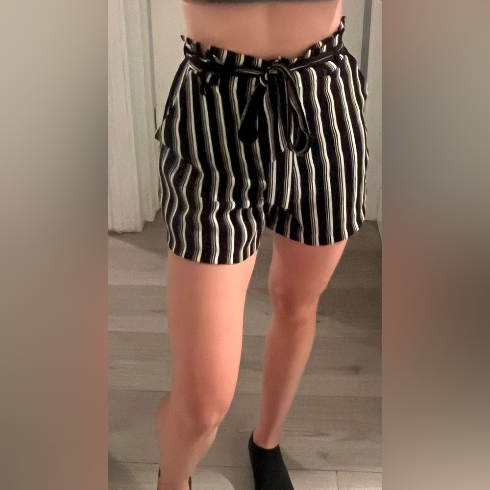 Lush White Black and Yellow Strips Shorts